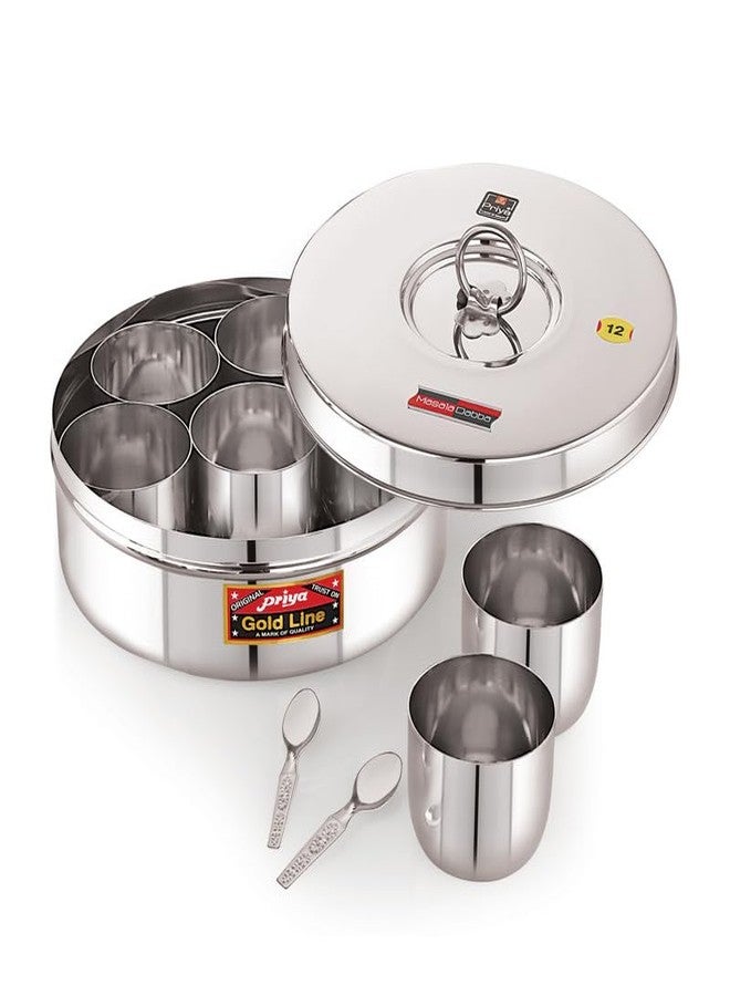 Priya Stainless Steel Masala (Spice) Box/Dabba/Organizer - 2000ml, Steel Lid, 7 Containers, Large Size, Small Spoon, Airtight, Rust-Resistant, Durable Storage for Spices, Herbs, Seasonings - Image 3